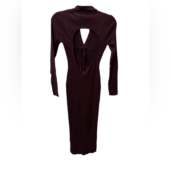 Lulu's Deep Wine Long Sleeve Ribbed Maxi Dress - Picture 2 of 6